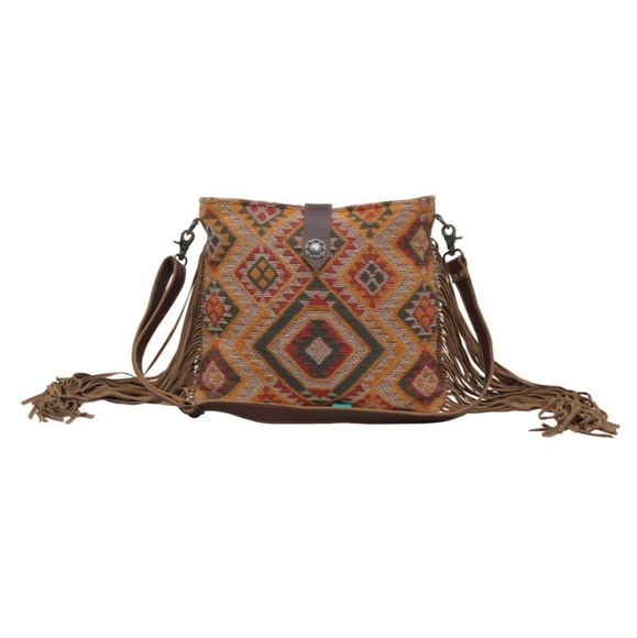 NWT Myra Bag Boho Leather & Canvas Tassel Shoulder Bag - Picture 2 of 8